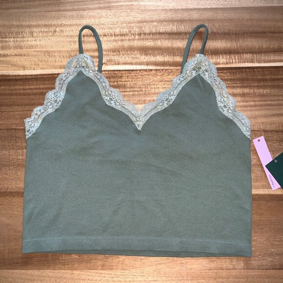 Wild Fable Junior Green Lace Trim Ribbed Crop Top With Adjustable Strap Size XXL - Picture 7 of 12